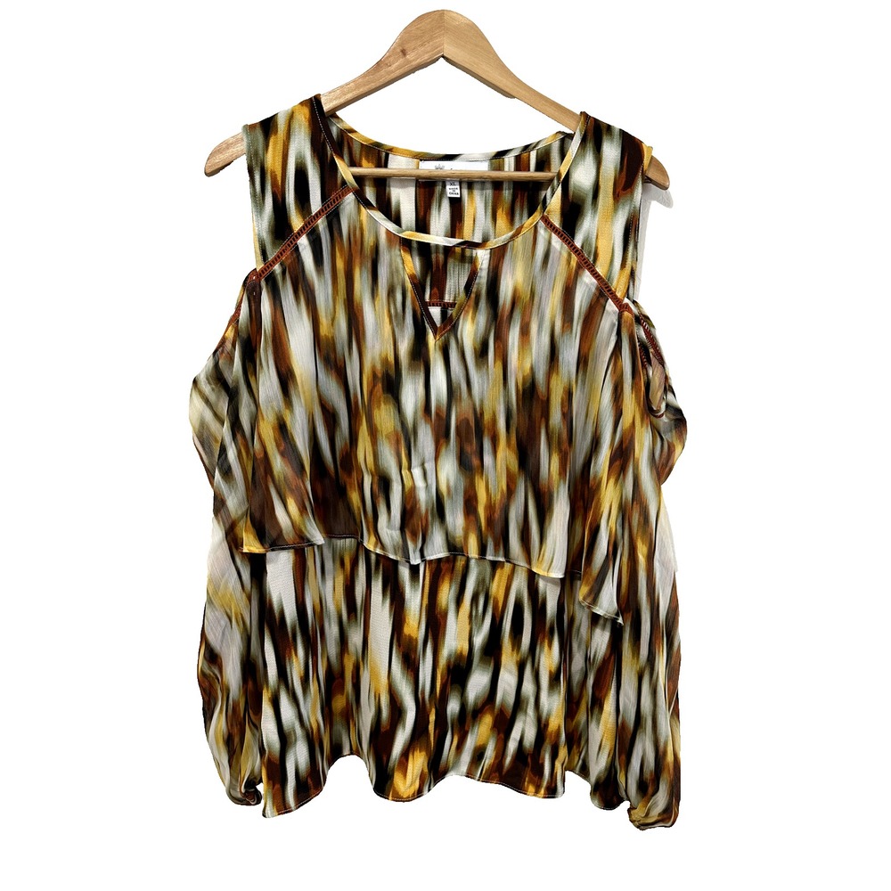 Fever Womans Cold Shoulder Top Size XL 70s Layered Boho Festival Hippie Western